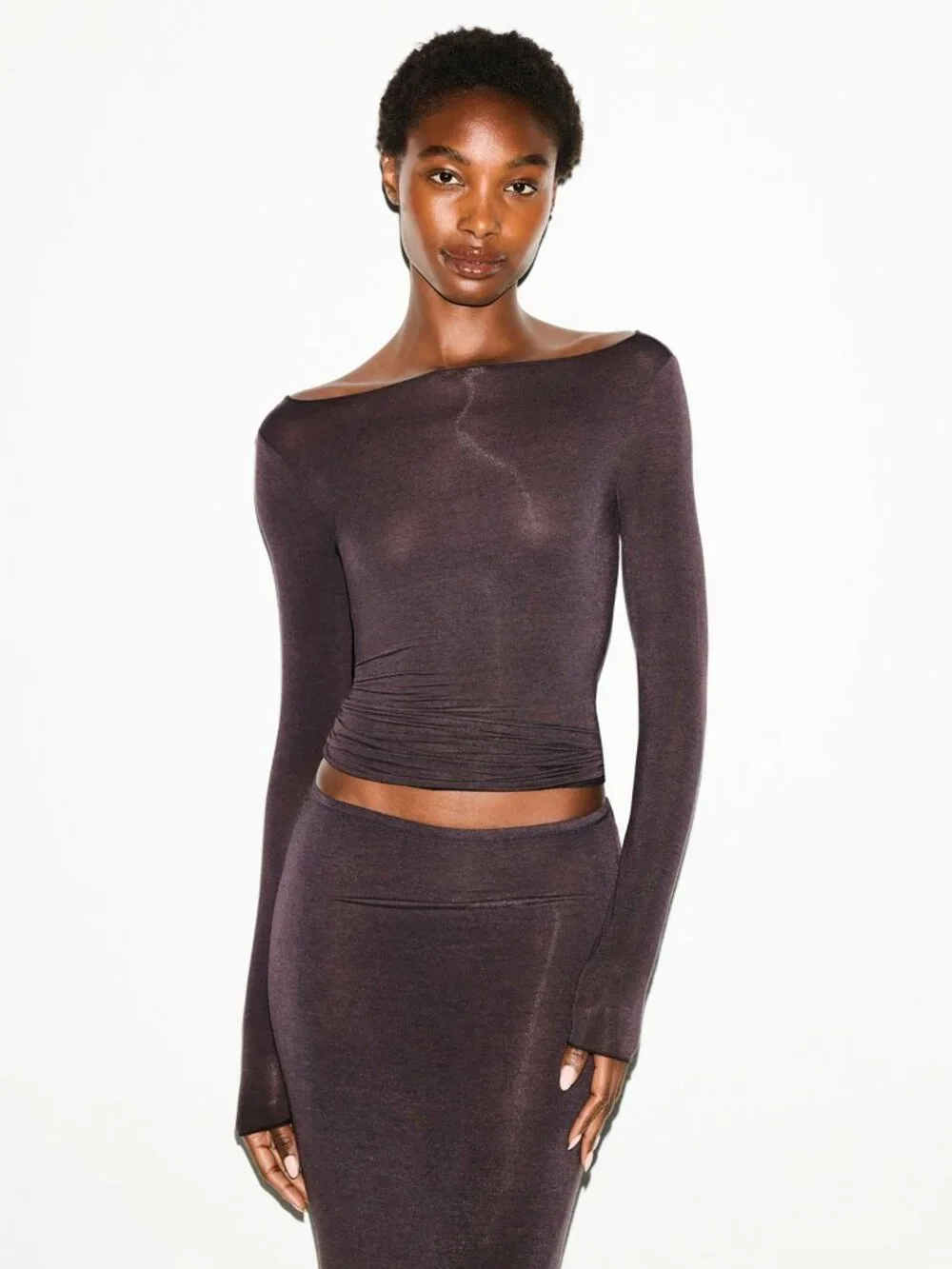 SKIMS Sheer Modal Long Sleeve Boatneck Top Phoenix - S